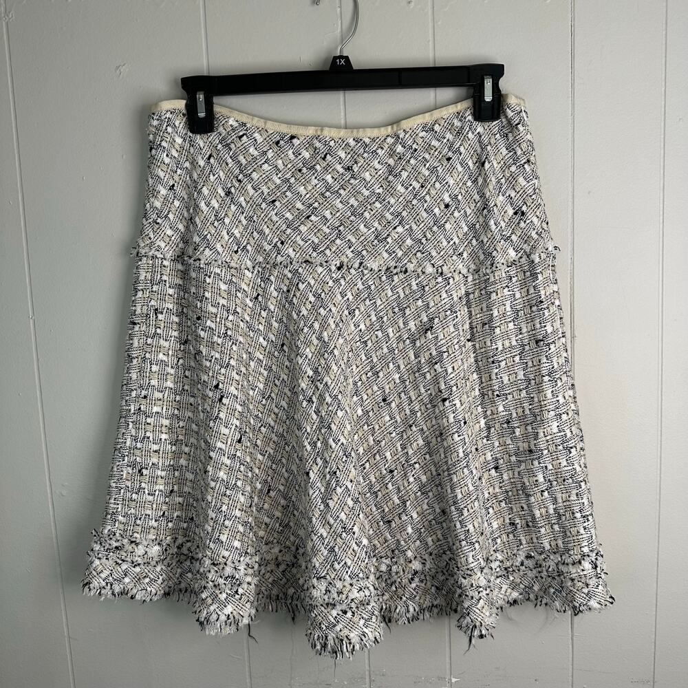Lafayette 148 Womens 12 Tweed Boucle Tiered Fringe Hem A Line Skirt Feminine